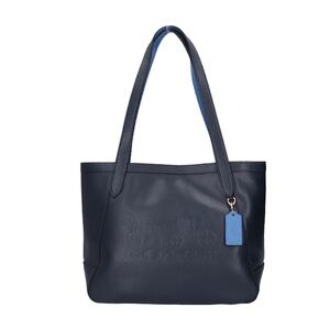 Coach Horse and Carriage Leather Tote, Midnight / Sky Blue